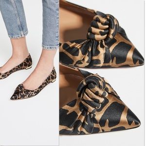 Aquazzura Leopard Print Pointed Toe Knot Flats in Black and Brown
